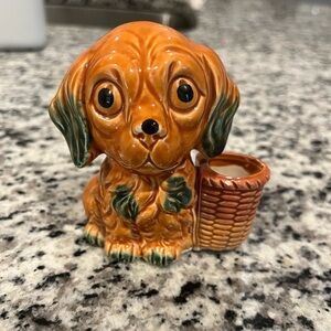 Vintage Norleans Ceramic Dog Basket Toothpick Holder Japan